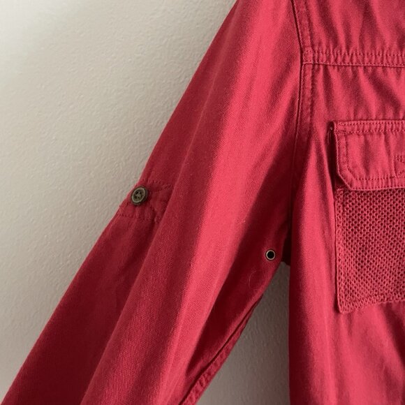 Vintage Lauren Ralph Lauren Women SZ S Red Mesh Pocketed L/Sleeve Barn Shacket - Picture 5 of 11